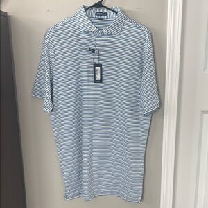NWT PETER MILLAR Crown Crafted Polo - Blue/Yellow/White Striped - L